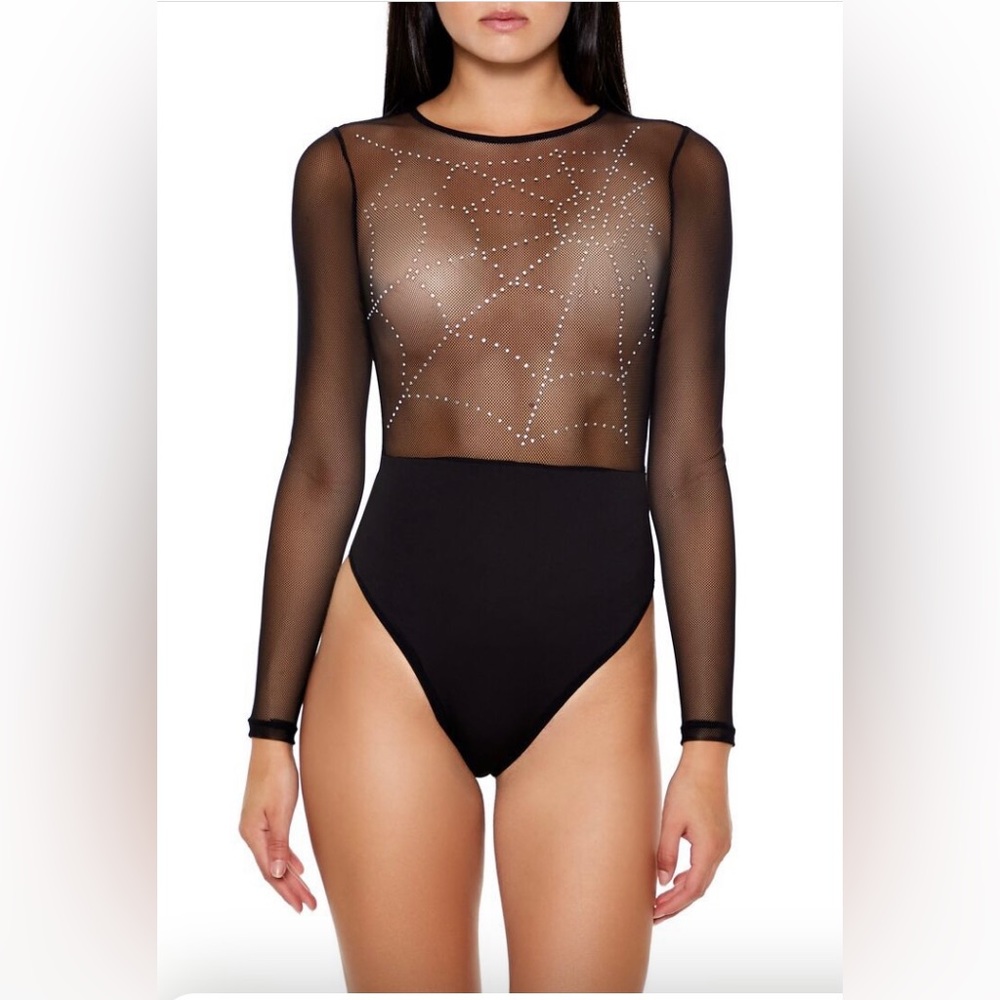 Rhinestone Spider Web Bodysuit